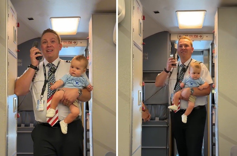 Capa fotográfica da fonte da Ninho: Piloto comove passageiros ao anunciar presença do filho de sete meses a bordo de voo