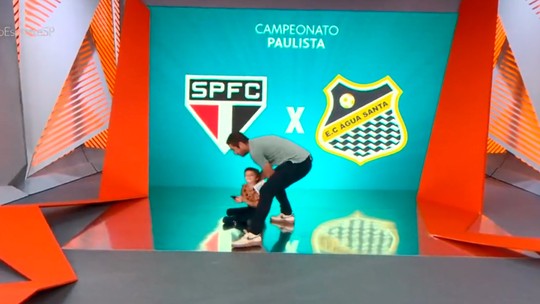 Filho de Felipe Andreoli e Rafa Brites invade Globo Esporte ao vivo, para desespero do apresentador