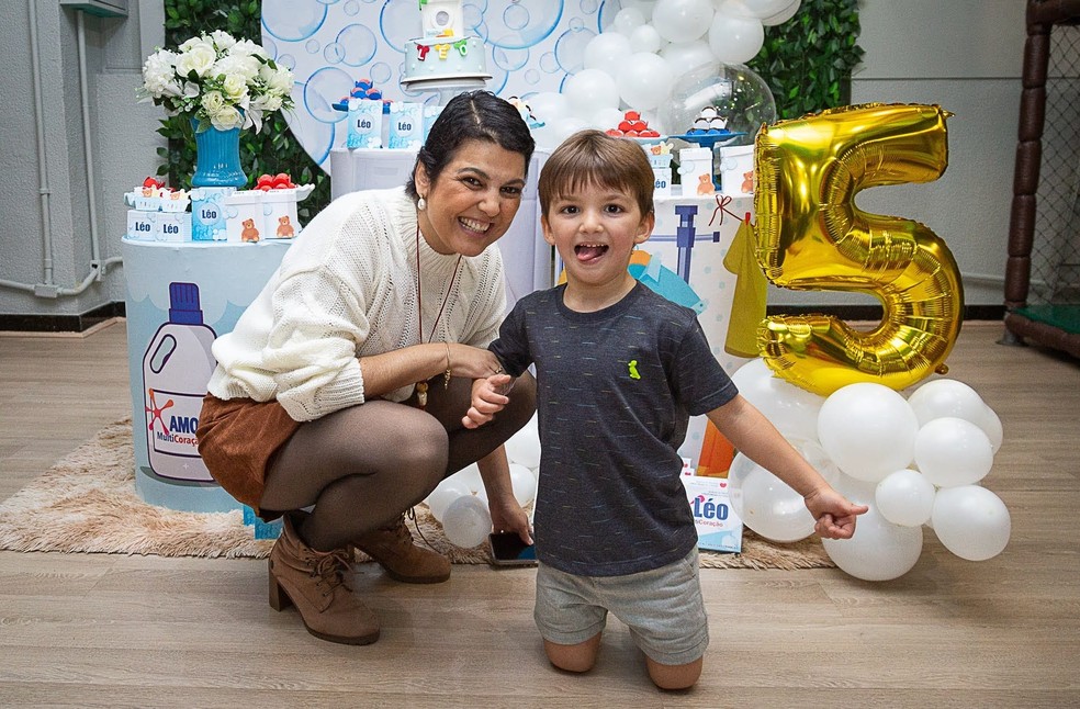 Lígia na festa de aniversário de 5 anos do filho, Leonardo — Foto: Arquivo pessoal