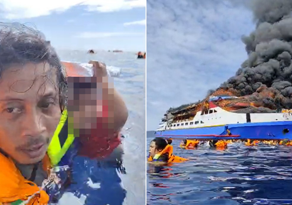 Abdul estava segurando a crian&ccedil;a na &aacute;gua &mdash; Foto: Facebook/bakasangbusu14