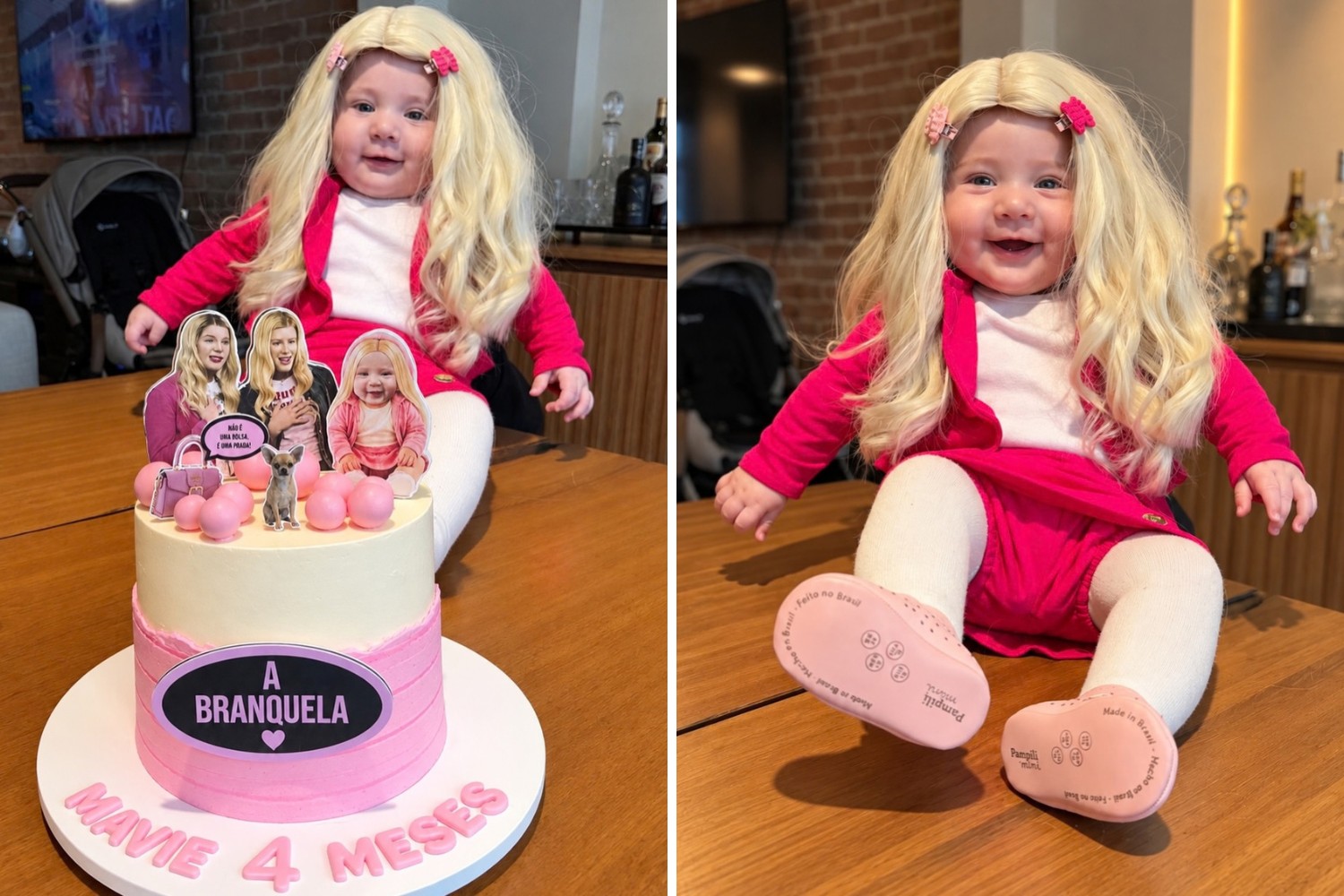 De peruca loira e tudo: mãe fantasia filha de 4 meses de "As Branquelas" e post viraliza