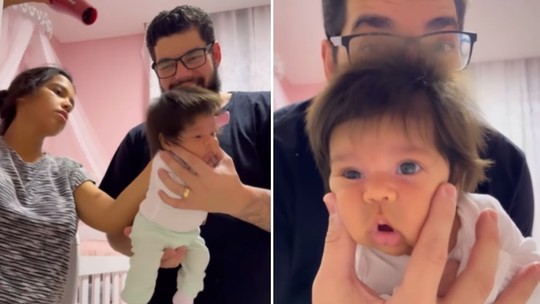Pais secam cabeleira de recém-nascida em vídeo viral: "Chama atenção por onde passa"