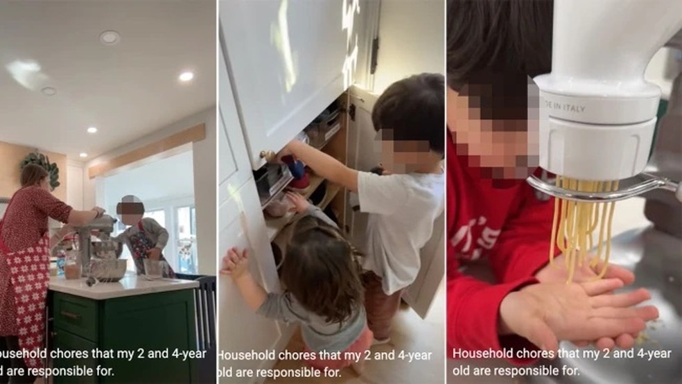 As crianças ajudam nas tarefas de casa — Foto: Reprodução/ Youtube