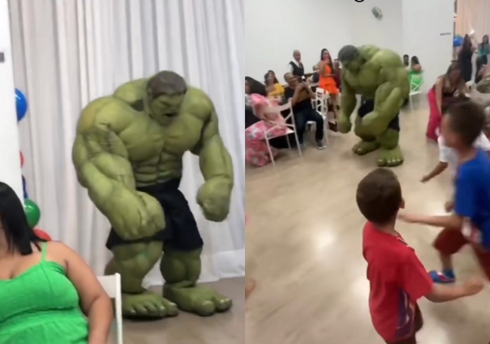 Personagem Hulk assustou as crianças — Foto: Reprodução/TikTok