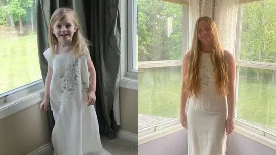 Mãe documenta o crescimento da filha com o seu vestido de noiva e viraliza