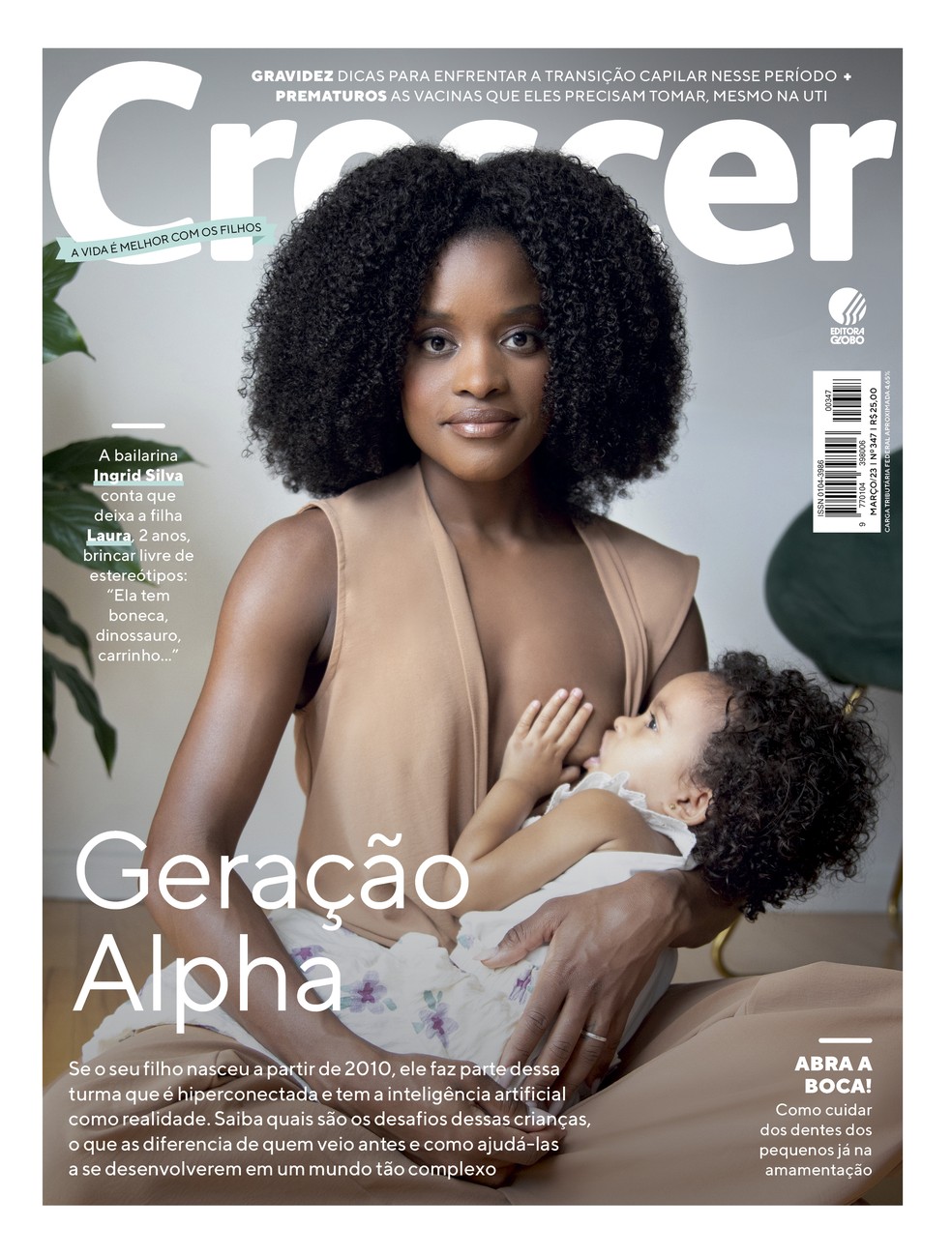 Capa da revista CRESCER de março, com a bailarina Ingrid Silva amamentando a filha, Laura, de 2 anos — Foto: Rodolfo Sanches/CRESCER