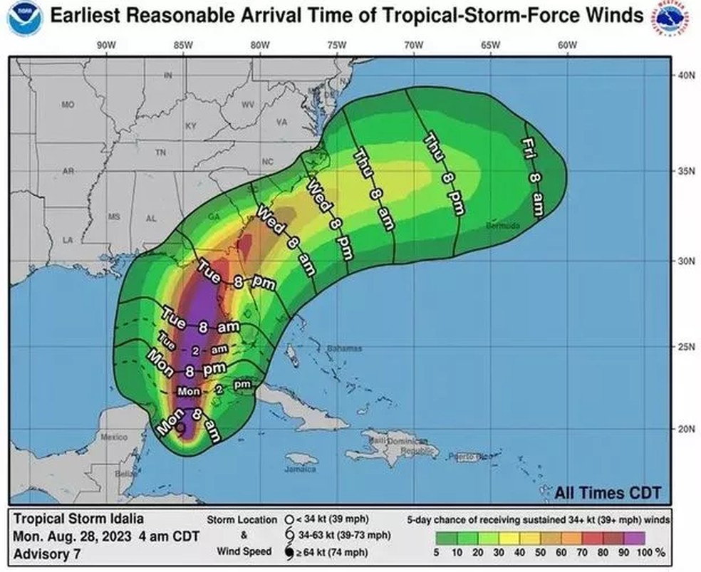 A tempestade tropical Idalia está prestes a atingir os EUA — Foto: Reprodução Mirror