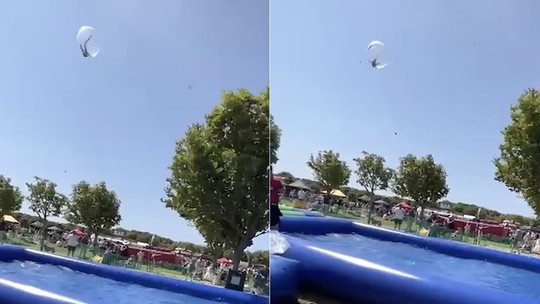 Vídeo mostra momento em que menino é levado pelo vento em uma bola inflável  