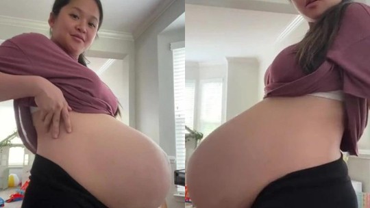 Grávida é questionada sobre quantos bebês está carregando ao mostrar sua barriga
