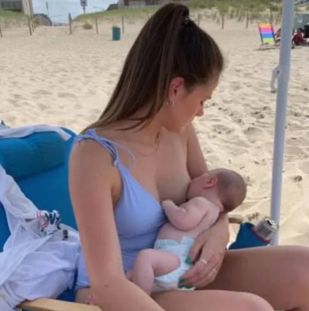 Mãe se reconhece em vídeo amamentando na praia — Foto: Reprodução Today/TikTok