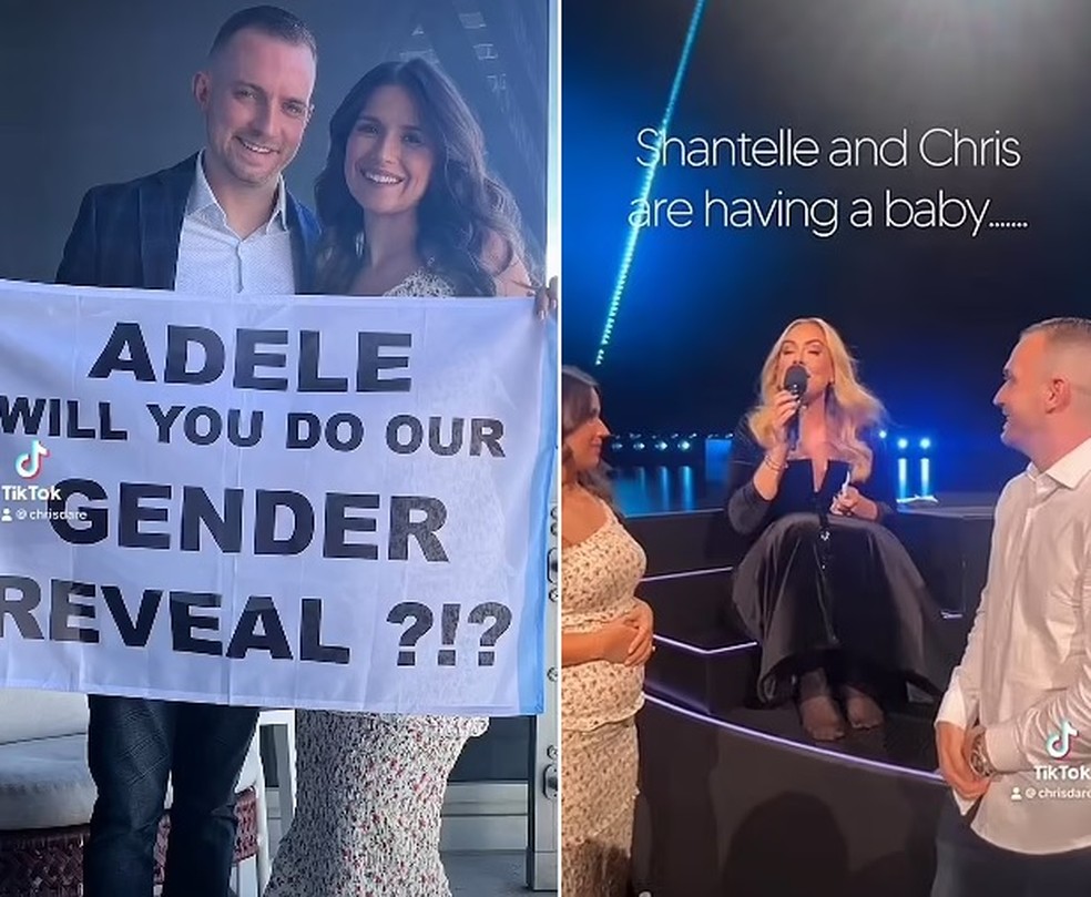 Adele fez a revelação de gênero do casal no palco de seu show — Foto: Reprodução/ TikTok
