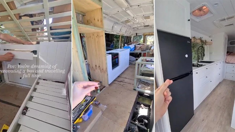A transformação do ônibus que eles documentaram nas redes sociais — Foto: Reprodução Kidspot/Instagram