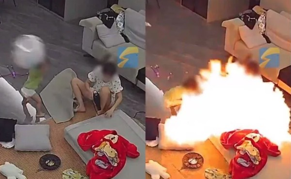 Vídeo: Balão de hidrogênio explode e chamas atingem mãe e bebê