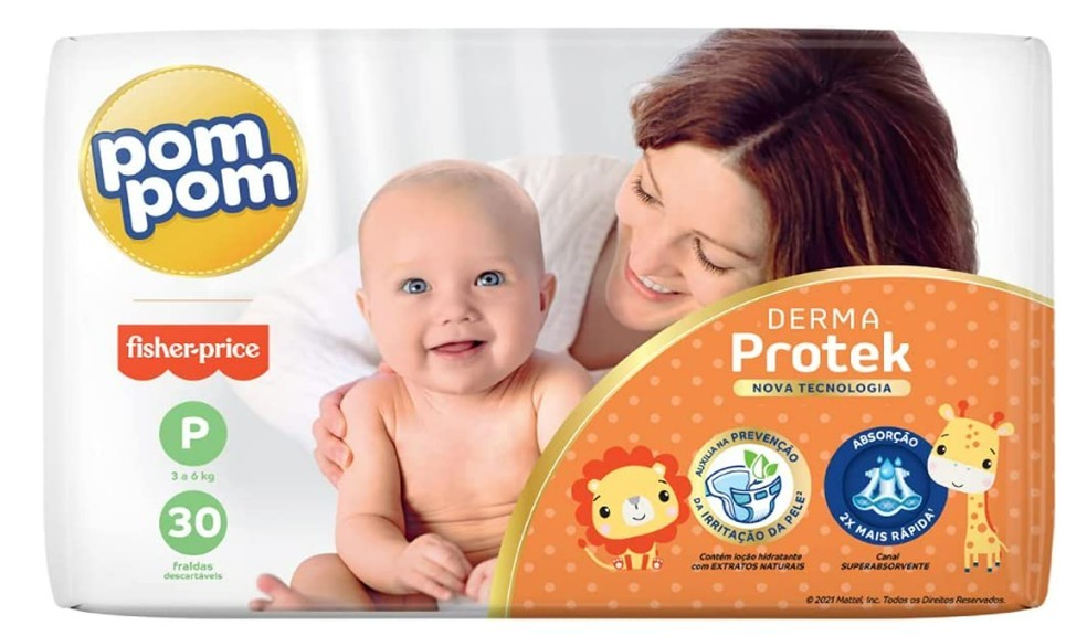 Pom Pom Derma Protek Jumbo oferta 30 unidades de fralda com o tamanho P  — Foto:  Reprodução/Amazon