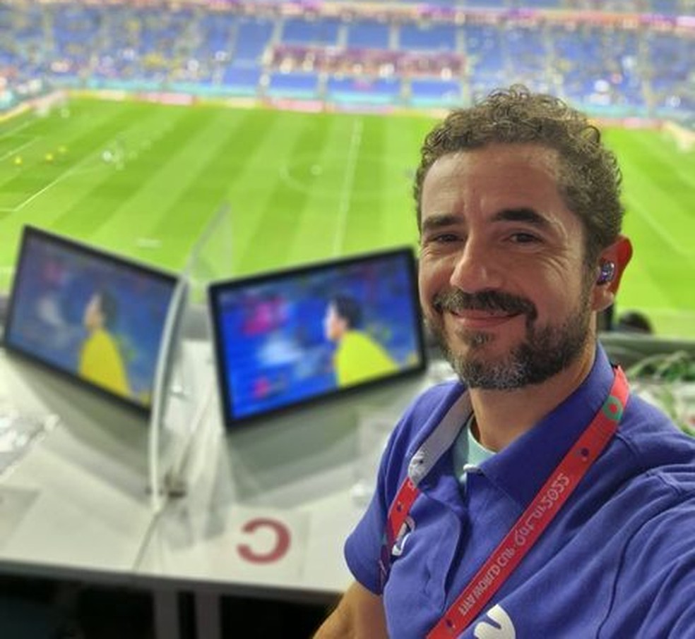 Felipe Andreoli durante cobertura jornalística da Copa do Mundo do Catar — Foto: Reprodução/Instagram
