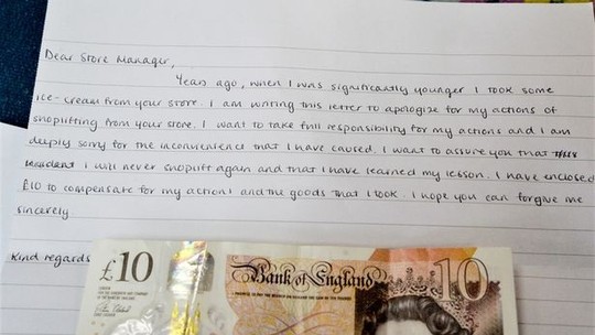 Ladrão deixa dinheiro e bilhete pedindo desculpas, anos depois de roubar sorvetes: "Espero que me perdoe"