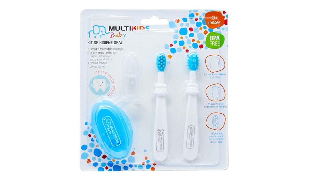 O kit de higiene oral da Multikids Baby acompanha duas escovas com cerdas macias que podem ser utilizadas desde o primeiro mês — Foto: Reprodução/Amazon
