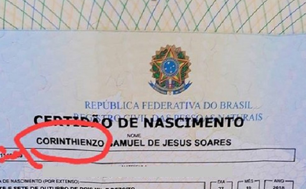 Pai torcedor do Corinthians registra filho com nome de Corinthienzo — Foto: Reprodução/redes sociais