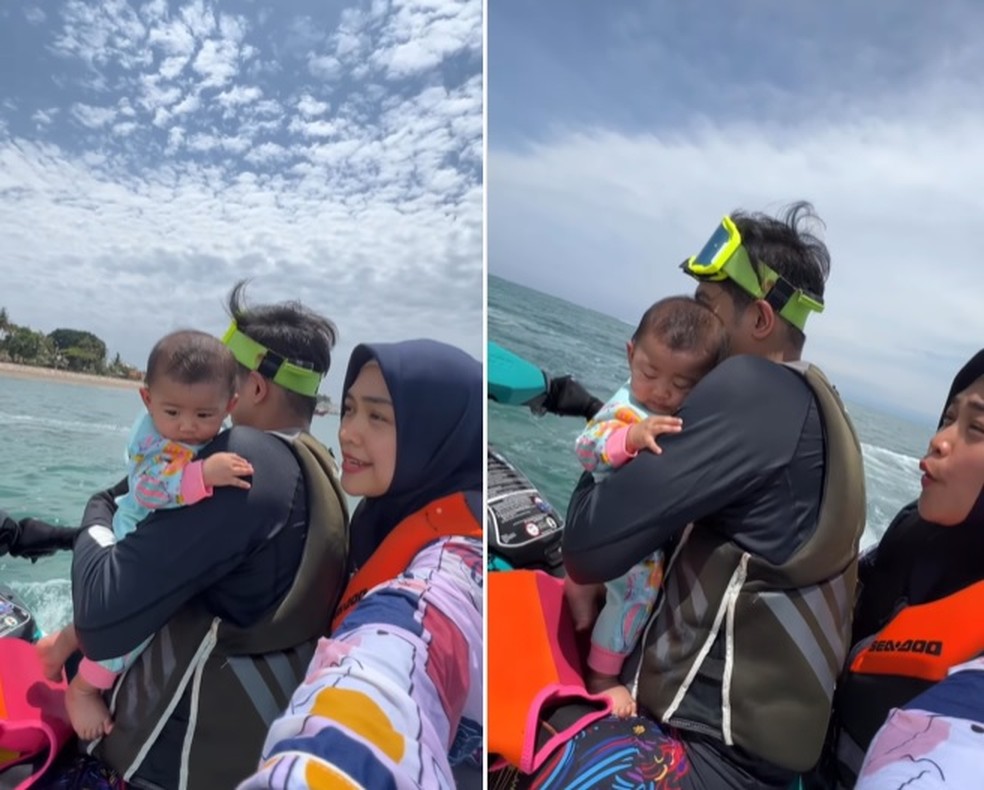 Influenciadores são criticados por levar bebê sem colete em jet ski — Foto: Reprodução Instagram 